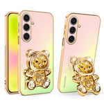 SINGIUZOO For Samsung Galaxy S25+ Case Glitter Bear Kickstand Electroplated Gradient Color PC + TPU Phone Cover