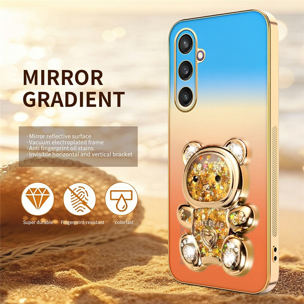 SINGIUZOO Til Samsung Galaxy S25 Cover Glitter Bjørn Kickstand Elektrobelagt Gradient Farve PC + TPU Telefoncover