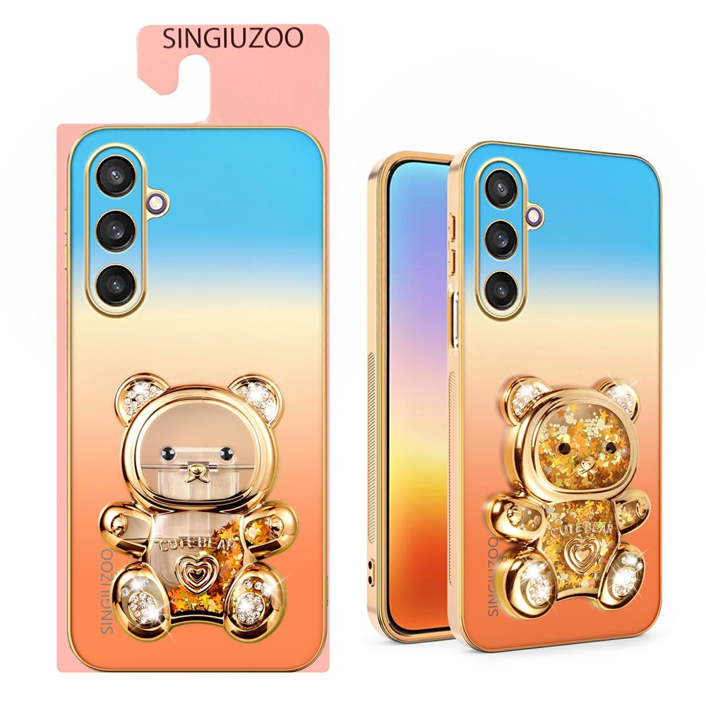 SINGIUZOO Til Samsung Galaxy S25 Cover Glitter Bjørn Kickstand Elektrobelagt Gradient Farve PC + TPU Telefoncover