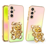 SINGIUZOO Til Samsung Galaxy S25 Cover Glitter Bjørn Kickstand Elektrobelagt Gradient Farve PC + TPU Telefoncover