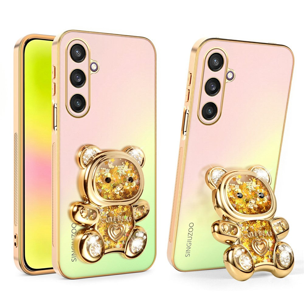 SINGIUZOO Til Samsung Galaxy S25 Cover Glitter Bjørn Kickstand Elektrobelagt Gradient Farve PC + TPU Telefoncover
