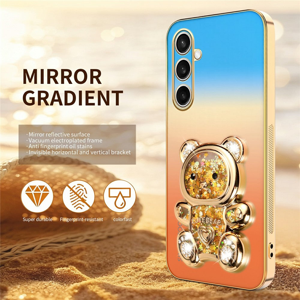 SINGIUZOO For Samsung Galaxy S25 FE Case Glitter Bear Kickstand Electroplated Gradient Color PC + TPU Phone Cover