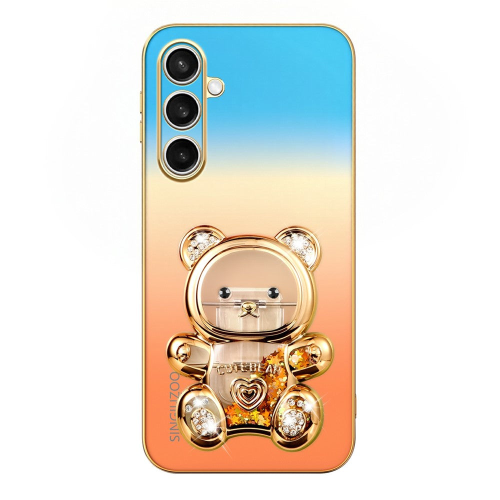 SINGIUZOO For Samsung Galaxy S25 FE Case Glitter Bear Kickstand Electroplated Gradient Color PC + TPU Phone Cover