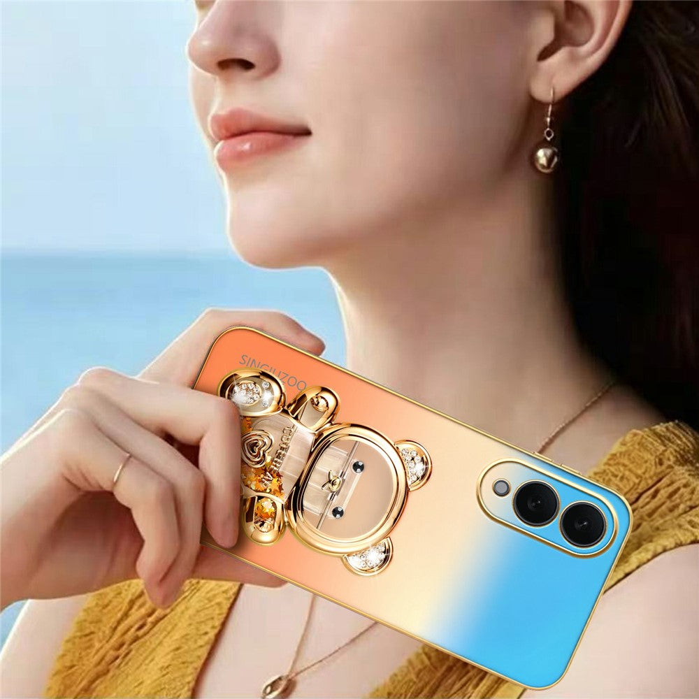 SINGIUZOO For Samsung Galaxy S25 Edge Case Glitter Bear Kickstand Electroplated Gradient Color PC + TPU Phone Cover