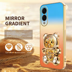 SINGIUZOO For Samsung Galaxy S25 Edge Case Glitter Bear Kickstand Electroplated Gradient Color PC + TPU Phone Cover
