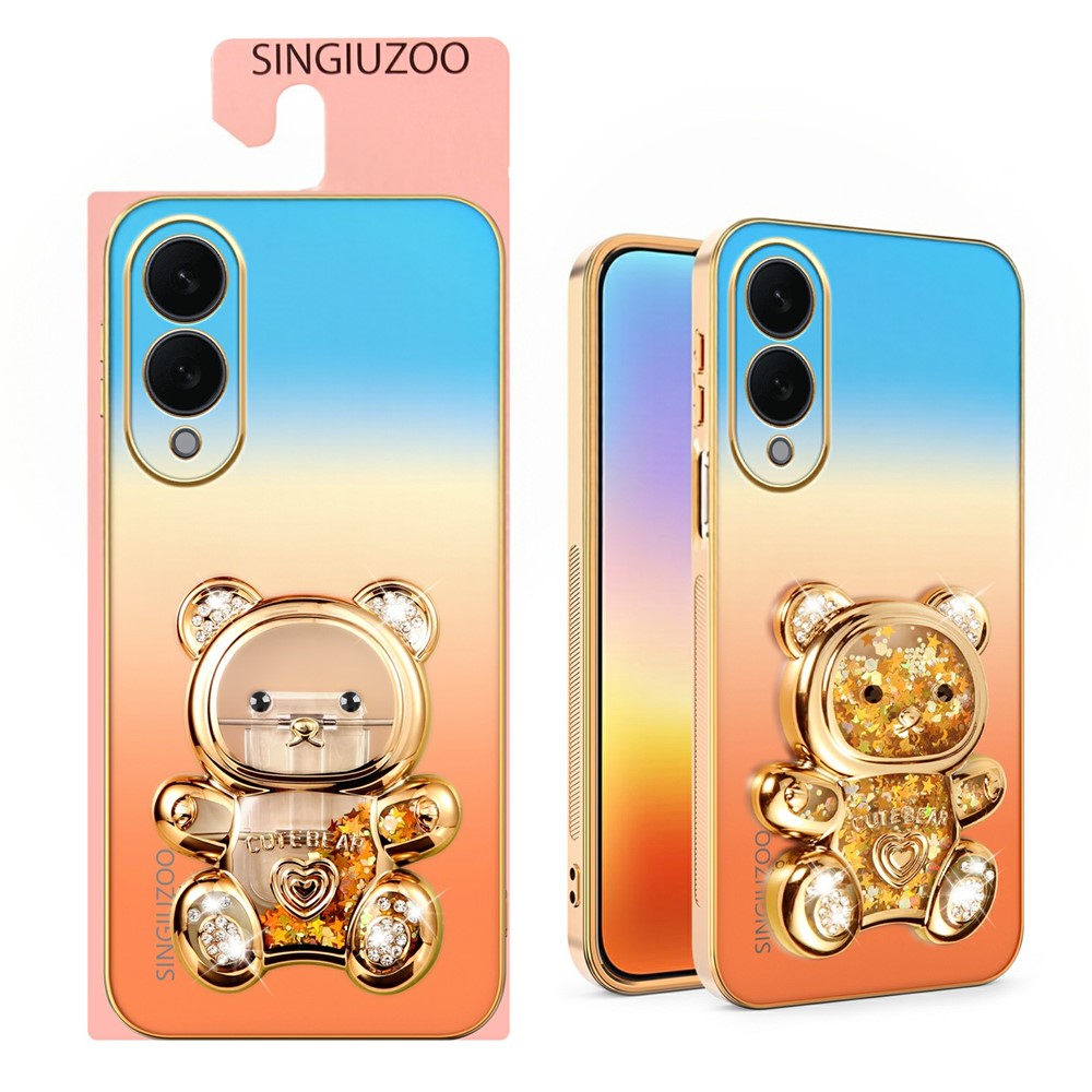 SINGIUZOO For Samsung Galaxy S25 Edge Case Glitter Bear Kickstand Electroplated Gradient Color PC + TPU Phone Cover