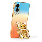 SINGIUZOO For Samsung Galaxy S25 Edge Case Glitter Bear Kickstand Electroplated Gradient Color PC + TPU Phone Cover