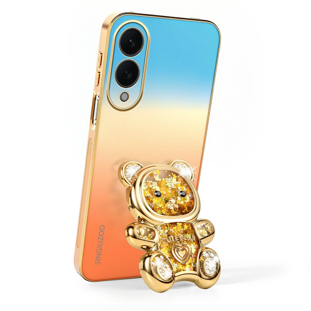 SINGIUZOO For Samsung Galaxy S25 Edge Case Glitter Bear Kickstand Electroplated Gradient Color PC + TPU Phone Cover