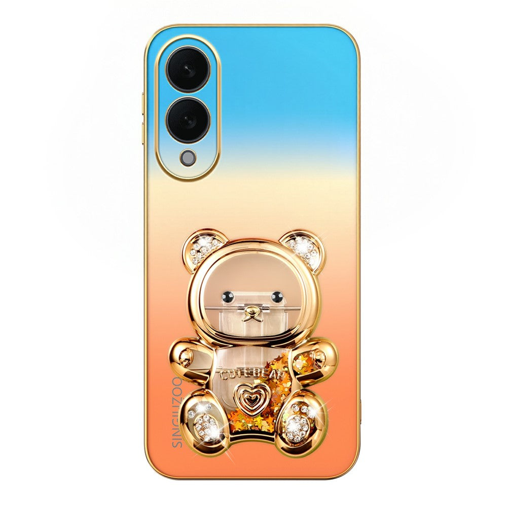 SINGIUZOO For Samsung Galaxy S25 Edge Case Glitter Bear Kickstand Electroplated Gradient Color PC + TPU Phone Cover