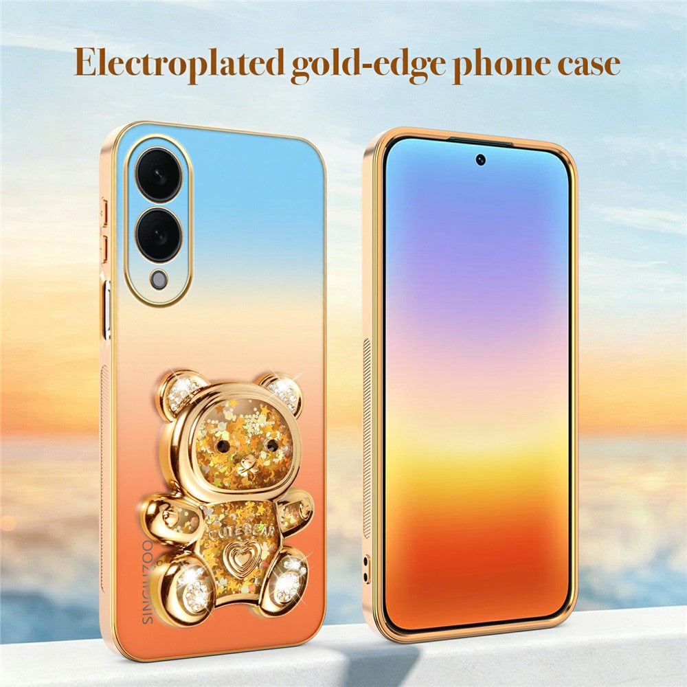 SINGIUZOO For Samsung Galaxy S25 Edge Case Glitter Bear Kickstand Electroplated Gradient Color PC + TPU Phone Cover
