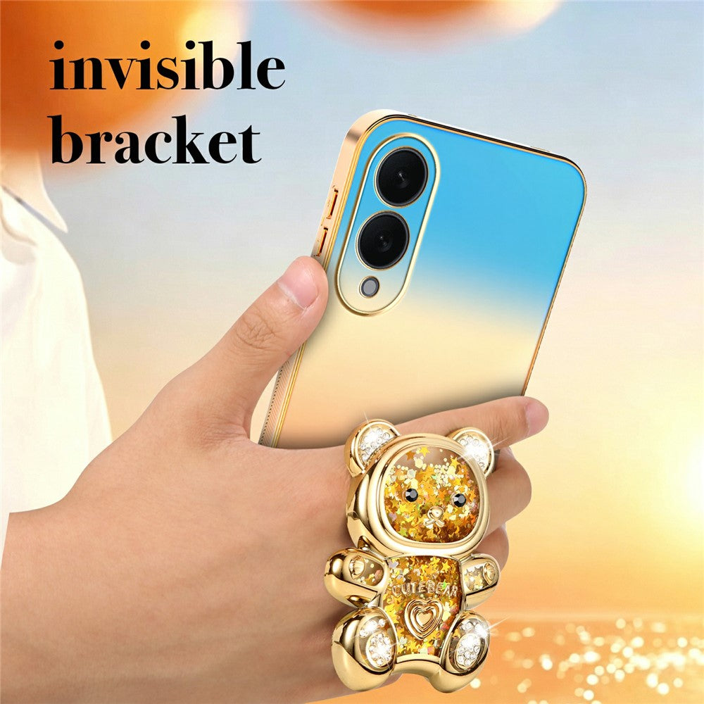 SINGIUZOO For Samsung Galaxy S25 Edge Case Glitter Bear Kickstand Electroplated Gradient Color PC + TPU Phone Cover