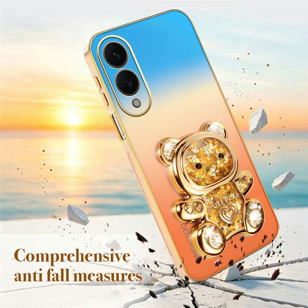 SINGIUZOO For Samsung Galaxy S25 Edge Case Glitter Bear Kickstand Electroplated Gradient Color PC + TPU Phone Cover