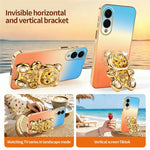 SINGIUZOO For Samsung Galaxy S25 Edge Case Glitter Bear Kickstand Electroplated Gradient Color PC + TPU Phone Cover