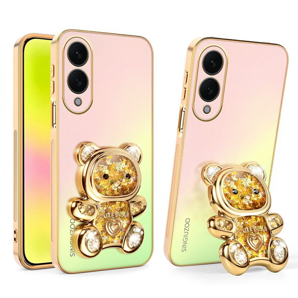 SINGIUZOO For Samsung Galaxy S25 Edge Case Glitter Bear Kickstand Electroplated Gradient Color PC + TPU Phone Cover