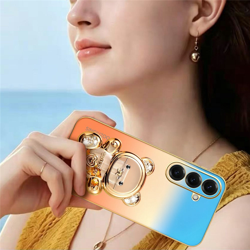 SINGIUZOO For Samsung Galaxy S26+ Case Glitter Bear Kickstand Electroplated Gradient Color PC + TPU Phone Cover