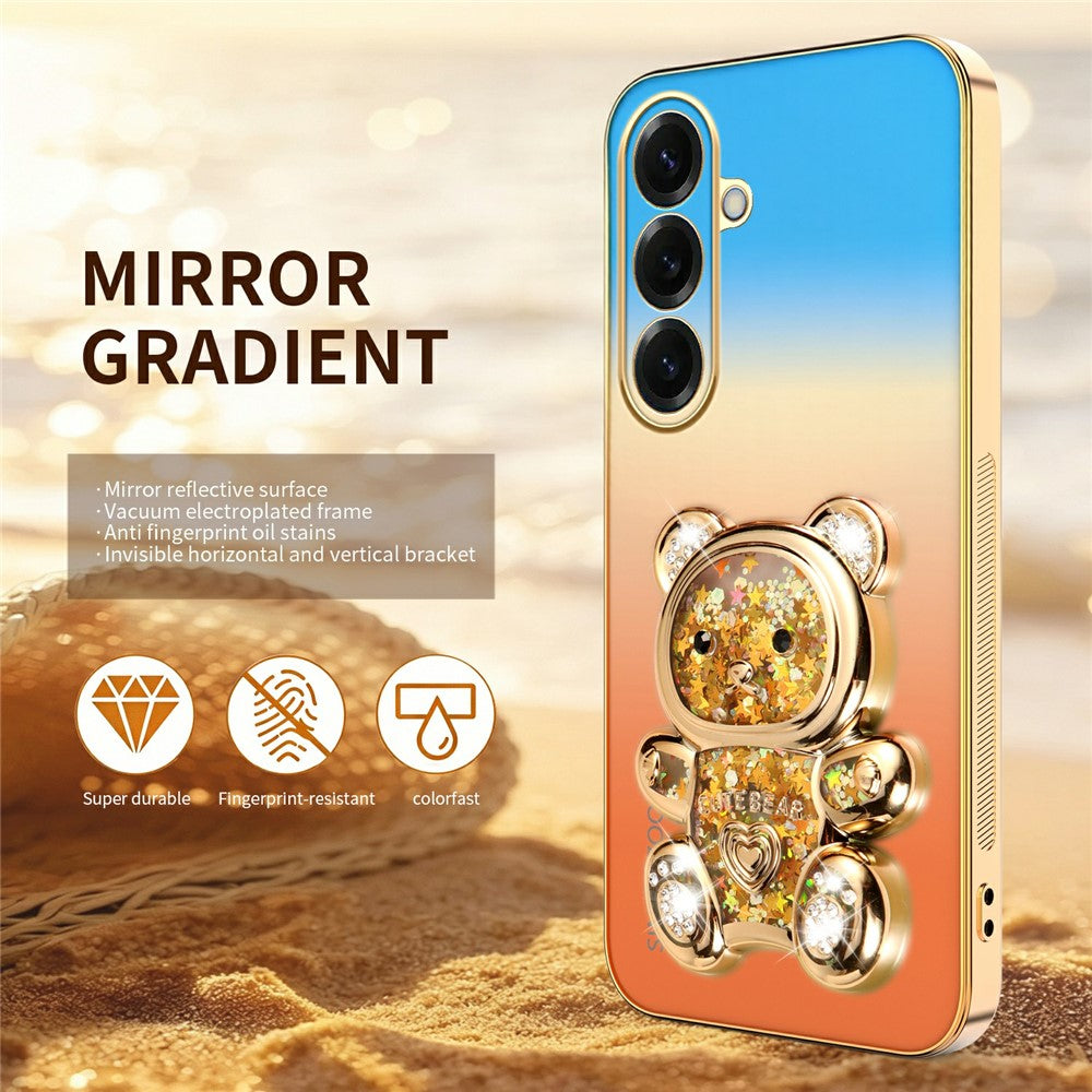 SINGIUZOO For Samsung Galaxy S26+ Case Glitter Bear Kickstand Electroplated Gradient Color PC + TPU Phone Cover