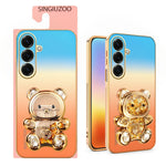 SINGIUZOO For Samsung Galaxy S26+ Case Glitter Bear Kickstand Electroplated Gradient Color PC + TPU Phone Cover