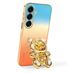 SINGIUZOO For Samsung Galaxy S26+ Case Glitter Bear Kickstand Electroplated Gradient Color PC + TPU Phone Cover