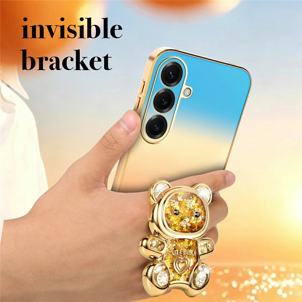SINGIUZOO For Samsung Galaxy S26+ Case Glitter Bear Kickstand Electroplated Gradient Color PC + TPU Phone Cover