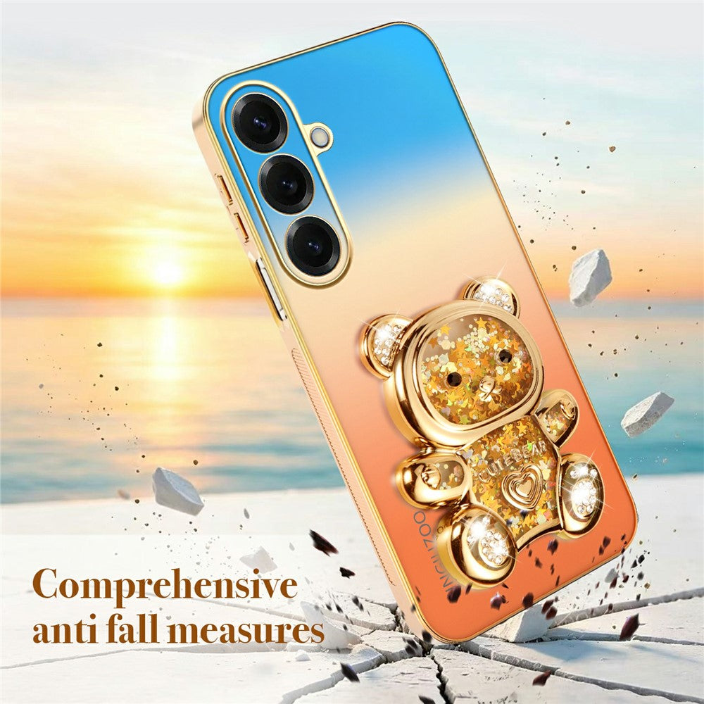 SINGIUZOO For Samsung Galaxy S26+ Case Glitter Bear Kickstand Electroplated Gradient Color PC + TPU Phone Cover