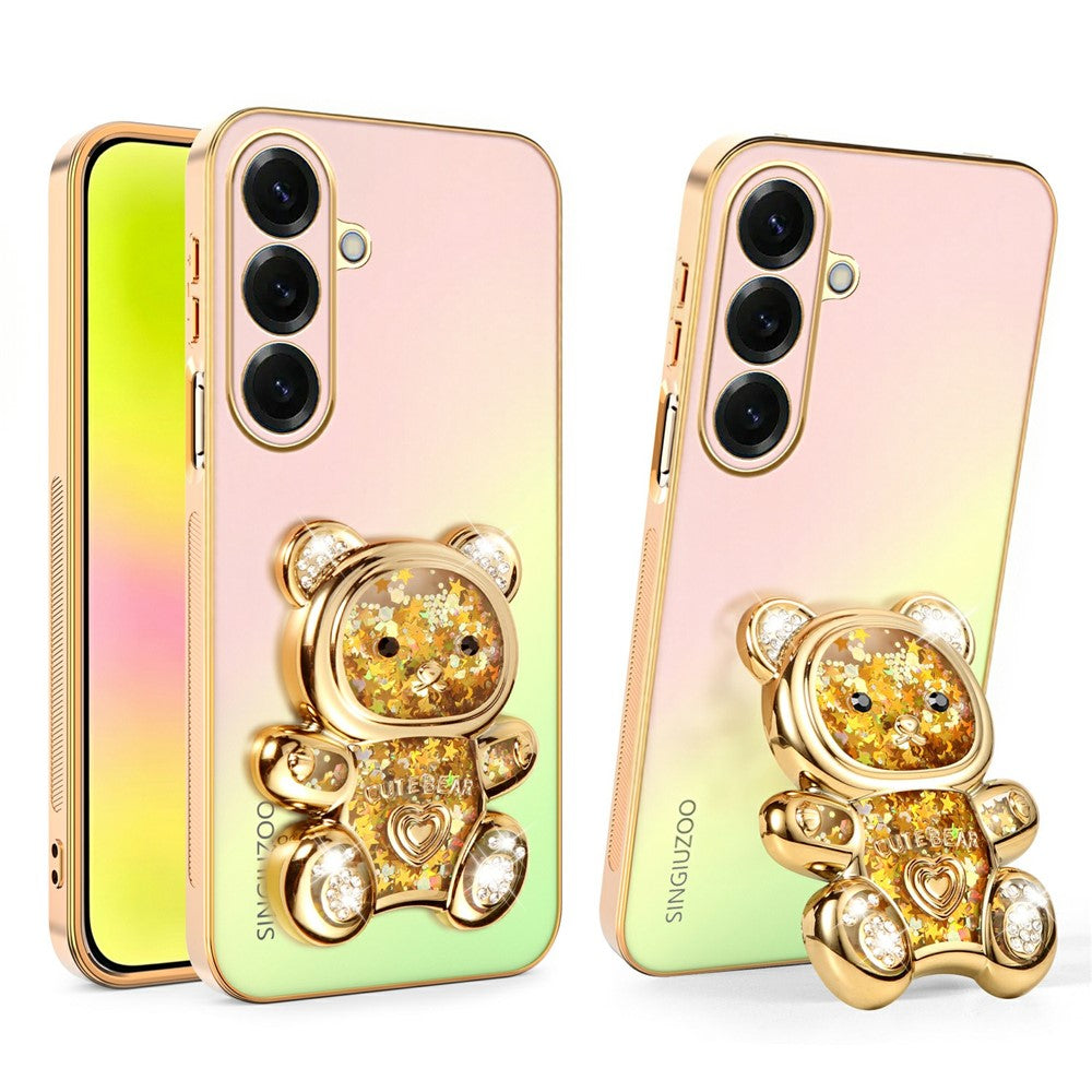 SINGIUZOO For Samsung Galaxy S26+ Case Glitter Bear Kickstand Electroplated Gradient Color PC + TPU Phone Cover