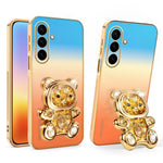 SINGIUZOO For Samsung Galaxy S26 FE Case Glitter Bear Kickstand Electroplated Gradient Color PC + TPU Phone Cover