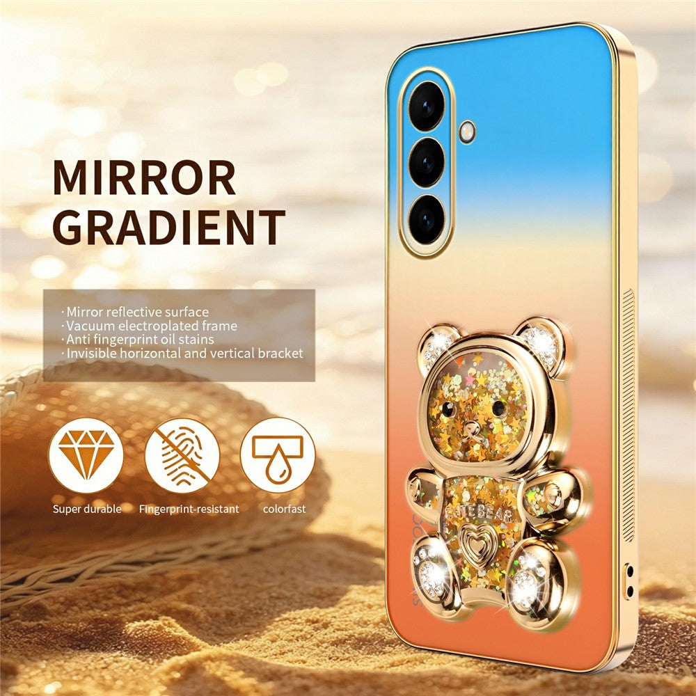 SINGIUZOO For Samsung Galaxy S26 FE Case Glitter Bear Kickstand Electroplated Gradient Color PC + TPU Phone Cover