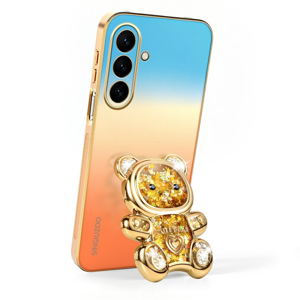 SINGIUZOO For Samsung Galaxy S26 FE Case Glitter Bear Kickstand Electroplated Gradient Color PC + TPU Phone Cover