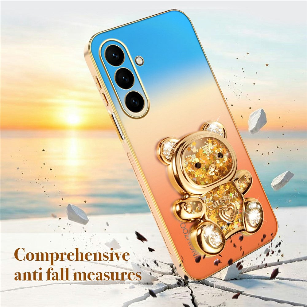 SINGIUZOO For Samsung Galaxy S26 FE Case Glitter Bear Kickstand Electroplated Gradient Color PC + TPU Phone Cover