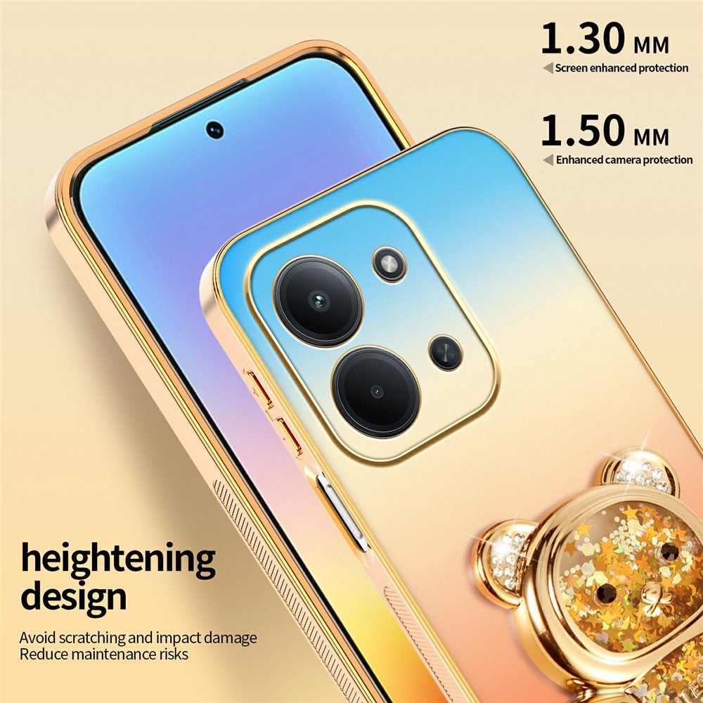 SINGIUZOO-cover til Xiaomi Redmi 15C 5G (EU) (173 mm) / 15C 4G (EU) (173 mm), glitterbjørn, stativ, galvaniseret gradientfarve, PC + TPU-mobilcover