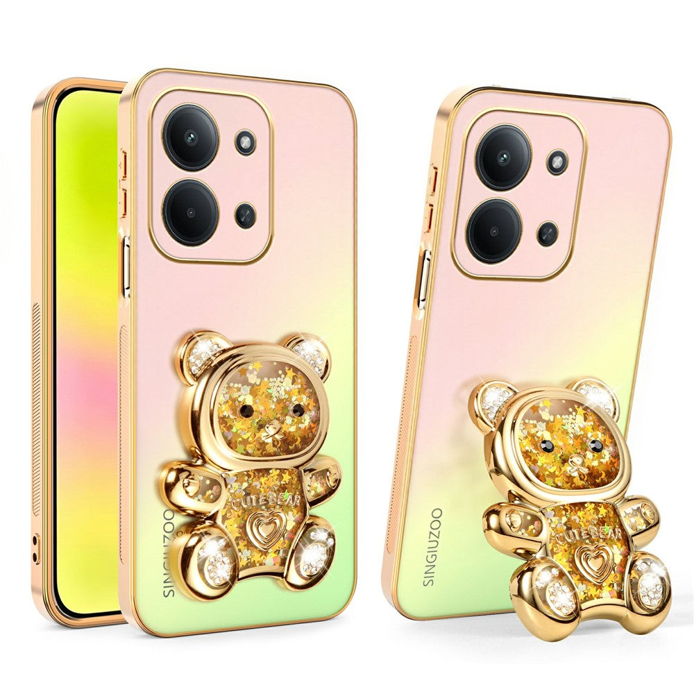 SINGIUZOO-cover til Xiaomi Redmi 15C 5G (EU) (173 mm) / 15C 4G (EU) (173 mm), glitterbjørn, stativ, galvaniseret gradientfarve, PC + TPU-mobilcover