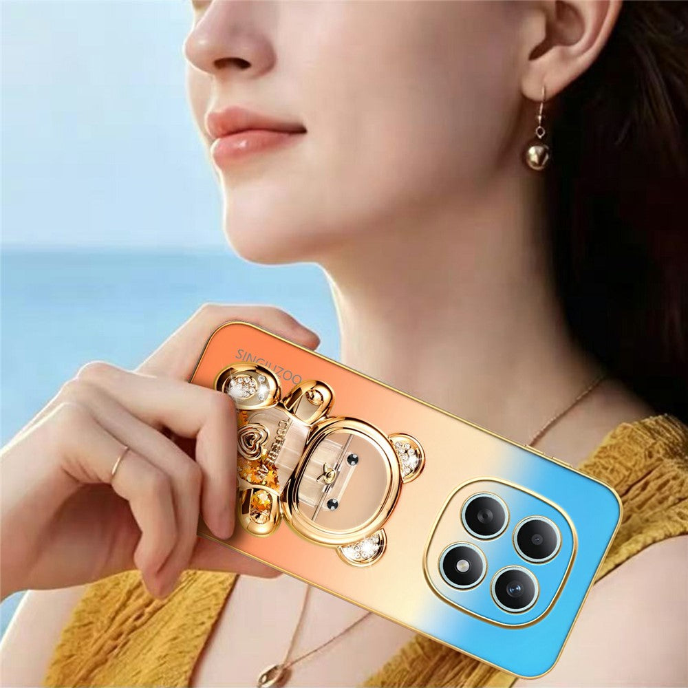 SINGIUZOO For Xiaomi Redmi Note 15 4G (Global) Case Glitter Bear Kickstand Electroplated Gradient Color PC + TPU Phone Cover
