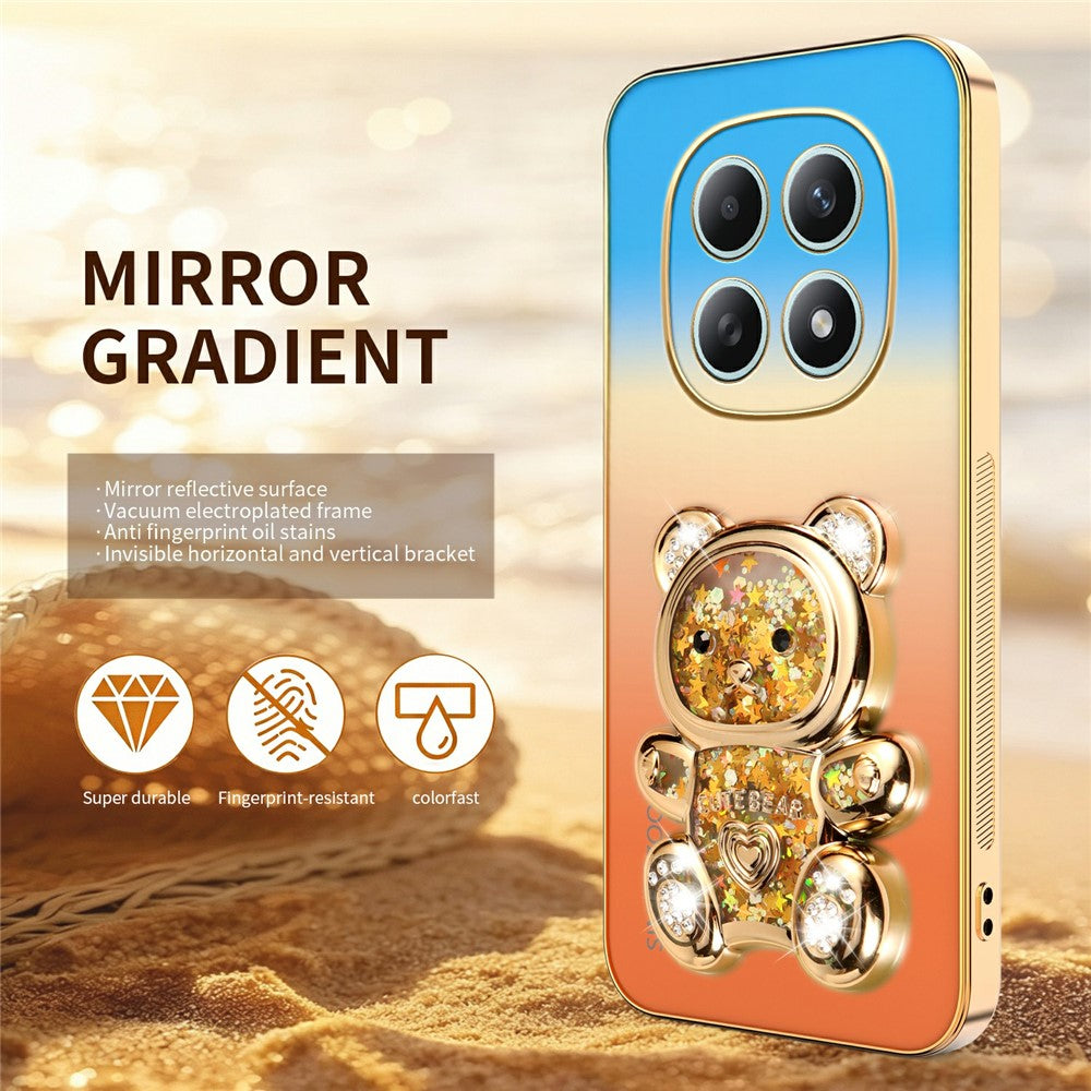 SINGIUZOO For Xiaomi Redmi Note 15 4G (Global) Case Glitter Bear Kickstand Electroplated Gradient Color PC + TPU Phone Cover