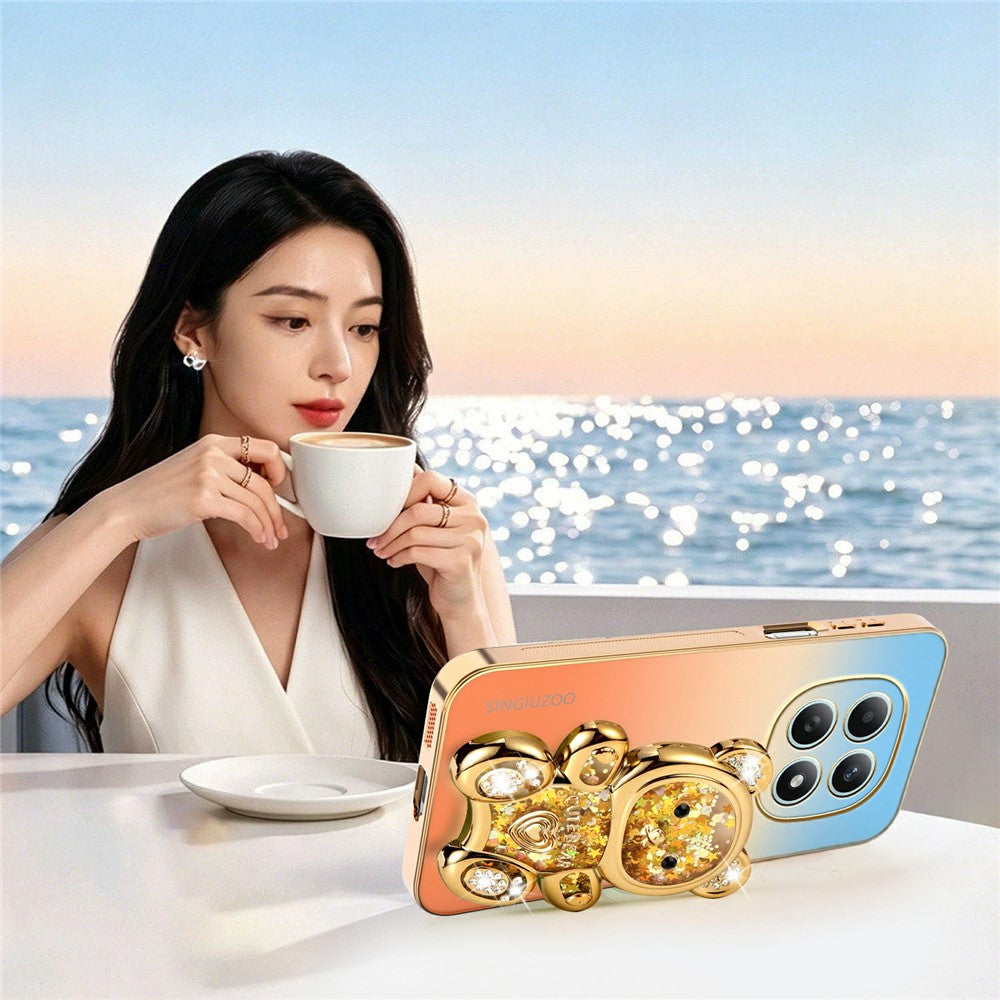 SINGIUZOO For Xiaomi Redmi Note 15 4G (Global) Case Glitter Bear Kickstand Electroplated Gradient Color PC + TPU Phone Cover