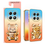 SINGIUZOO For Xiaomi Redmi Note 15 4G (Global) Case Glitter Bear Kickstand Electroplated Gradient Color PC + TPU Phone Cover