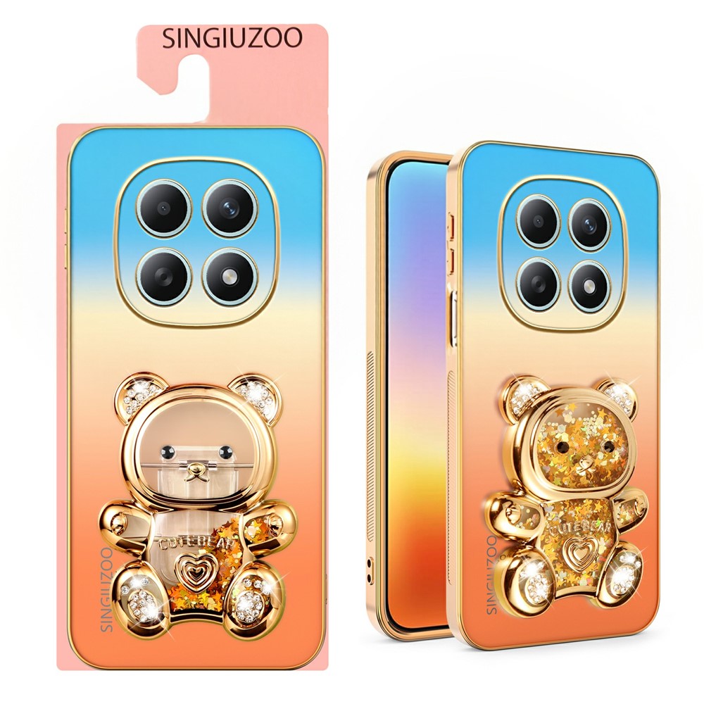 SINGIUZOO For Xiaomi Redmi Note 15 4G (Global) Case Glitter Bear Kickstand Electroplated Gradient Color PC + TPU Phone Cover