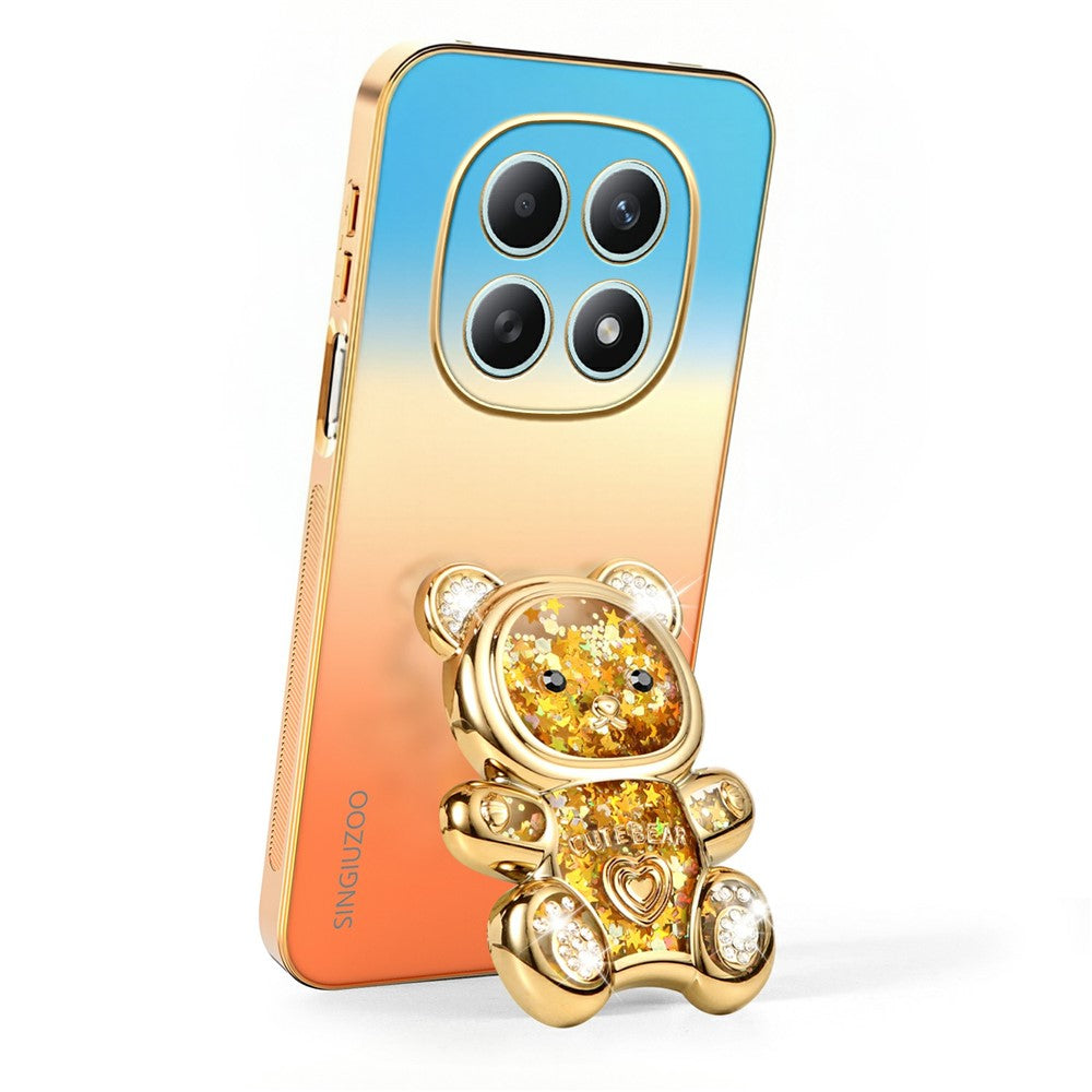 SINGIUZOO glitter-PC + TPU-mobilcover til Xiaomi Redmi Note 15 4G (Global) med bjørn, stativ, galvanisering og gradientfarve
