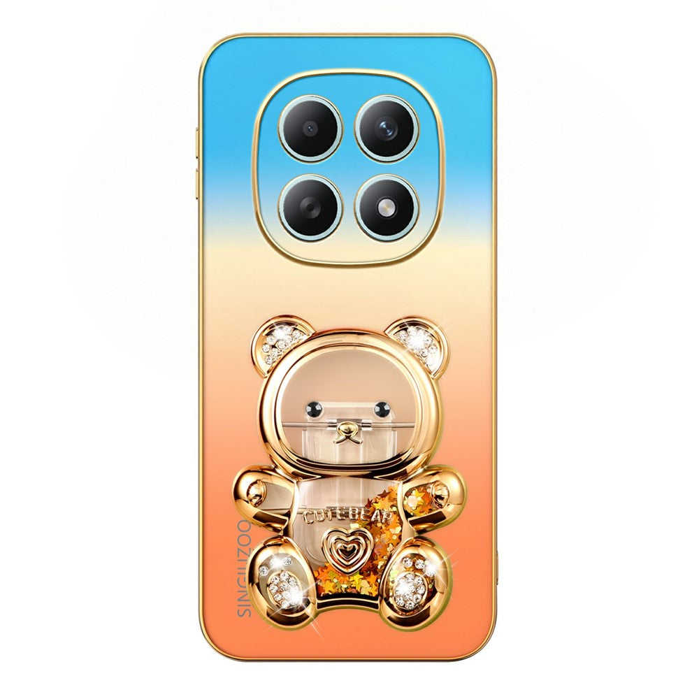 SINGIUZOO glitter-PC + TPU-mobilcover til Xiaomi Redmi Note 15 4G (Global) med bjørn, stativ, galvanisering og gradientfarve