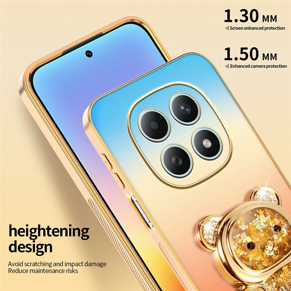 SINGIUZOO glitter-PC + TPU-mobilcover til Xiaomi Redmi Note 15 4G (Global) med bjørn, stativ, galvanisering og gradientfarve