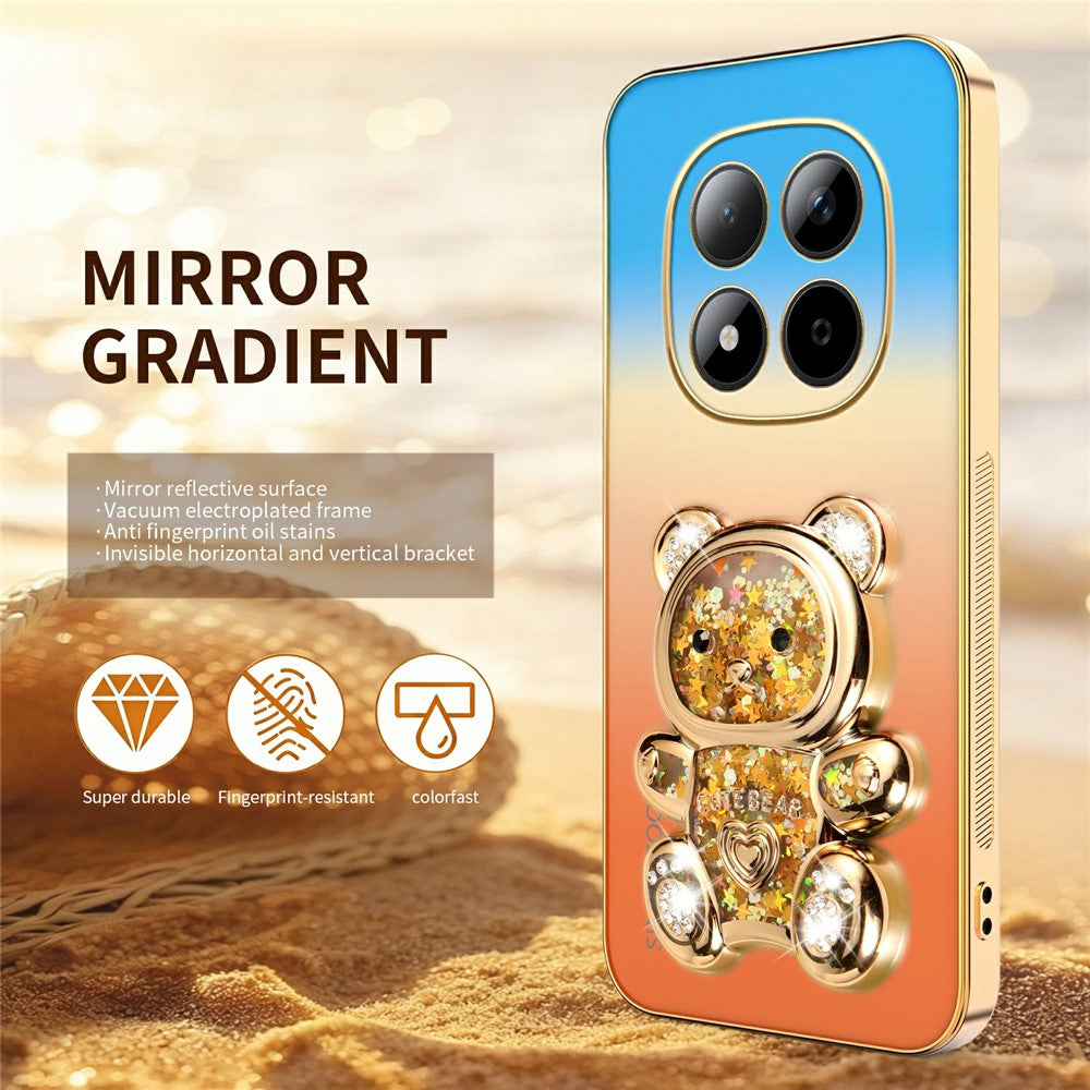 SINGIUZOO for Xiaomi Redmi Note 15 Pro 4G (Global) Case Glitter Bear Kickstand Electroplated Gradient Color PC + TPU Phone Cover