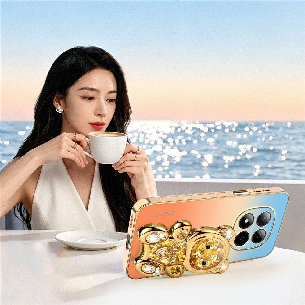 SINGIUZOO for Xiaomi Redmi Note 15 Pro 4G (Global) Case Glitter Bear Kickstand Electroplated Gradient Color PC + TPU Phone Cover