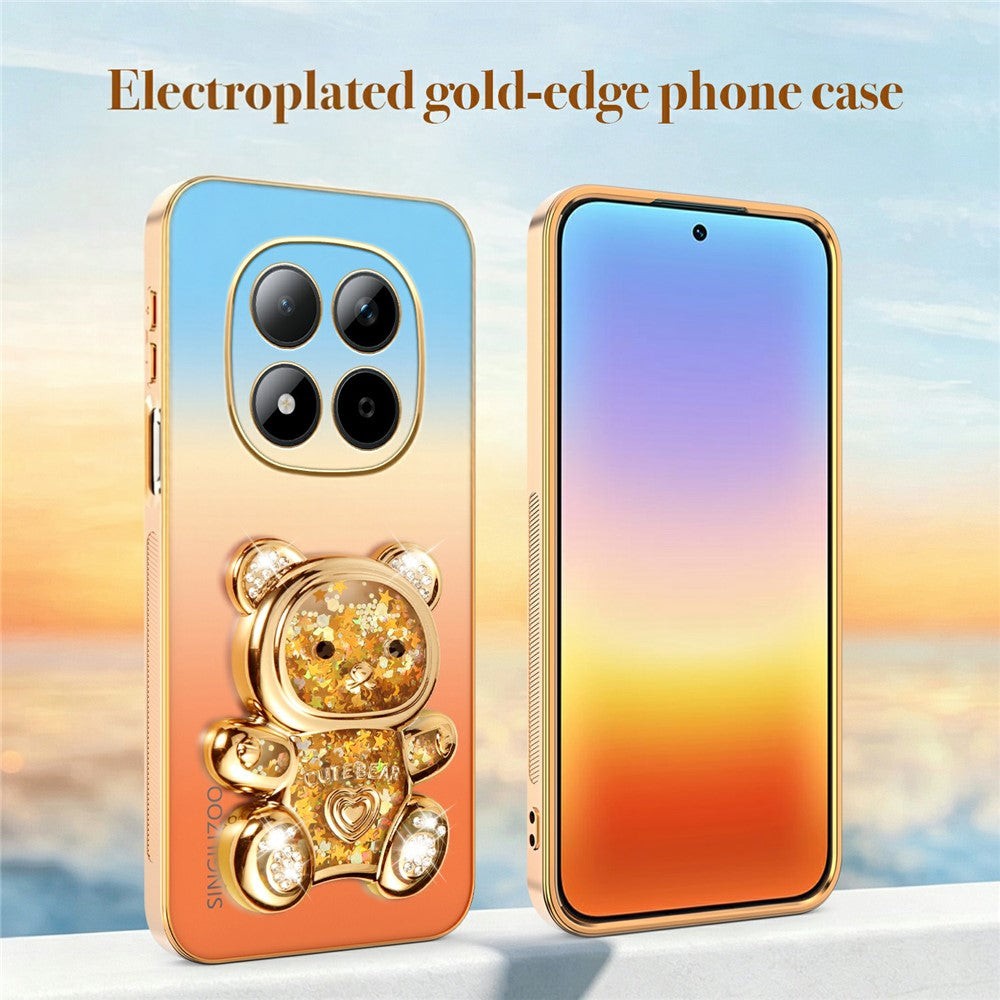 SINGIUZOO for Xiaomi Redmi Note 15 Pro 4G (Global) Case Glitter Bear Kickstand Electroplated Gradient Color PC + TPU Phone Cover