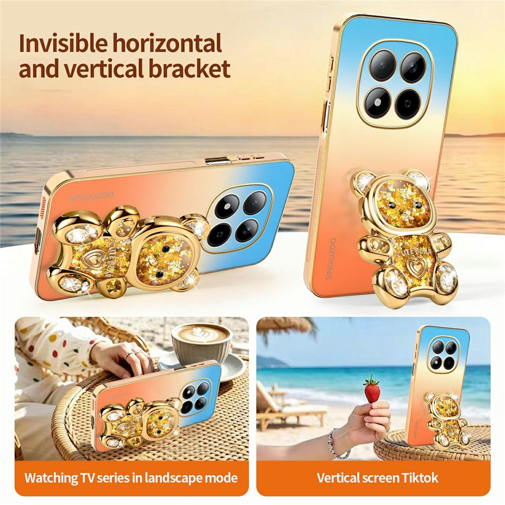SINGIUZOO for Xiaomi Redmi Note 15 Pro 4G (Global) Case Glitter Bear Kickstand Electroplated Gradient Color PC + TPU Phone Cover