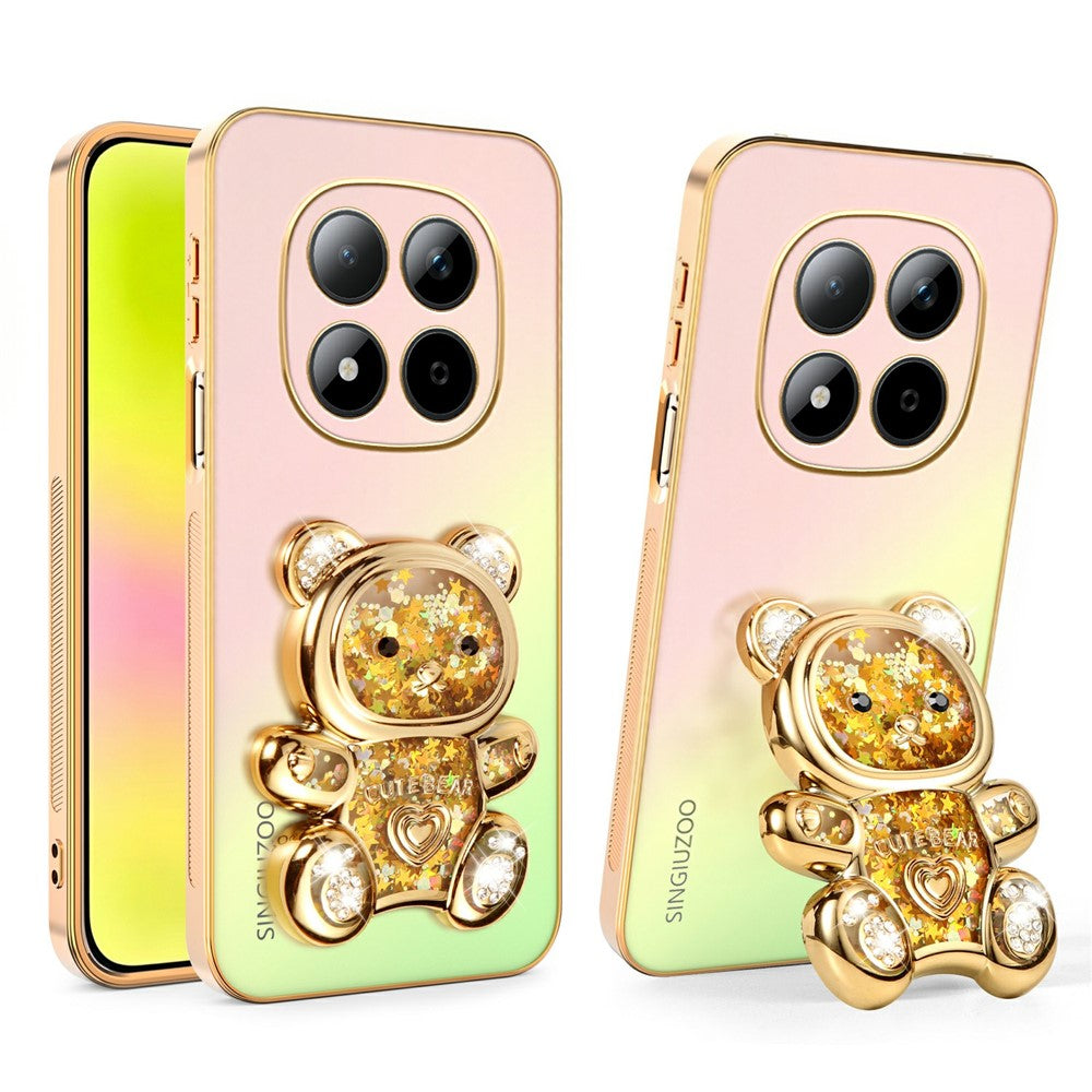 SINGIUZOO for Xiaomi Redmi Note 15 Pro 4G (Global) Case Glitter Bear Kickstand Electroplated Gradient Color PC + TPU Phone Cover