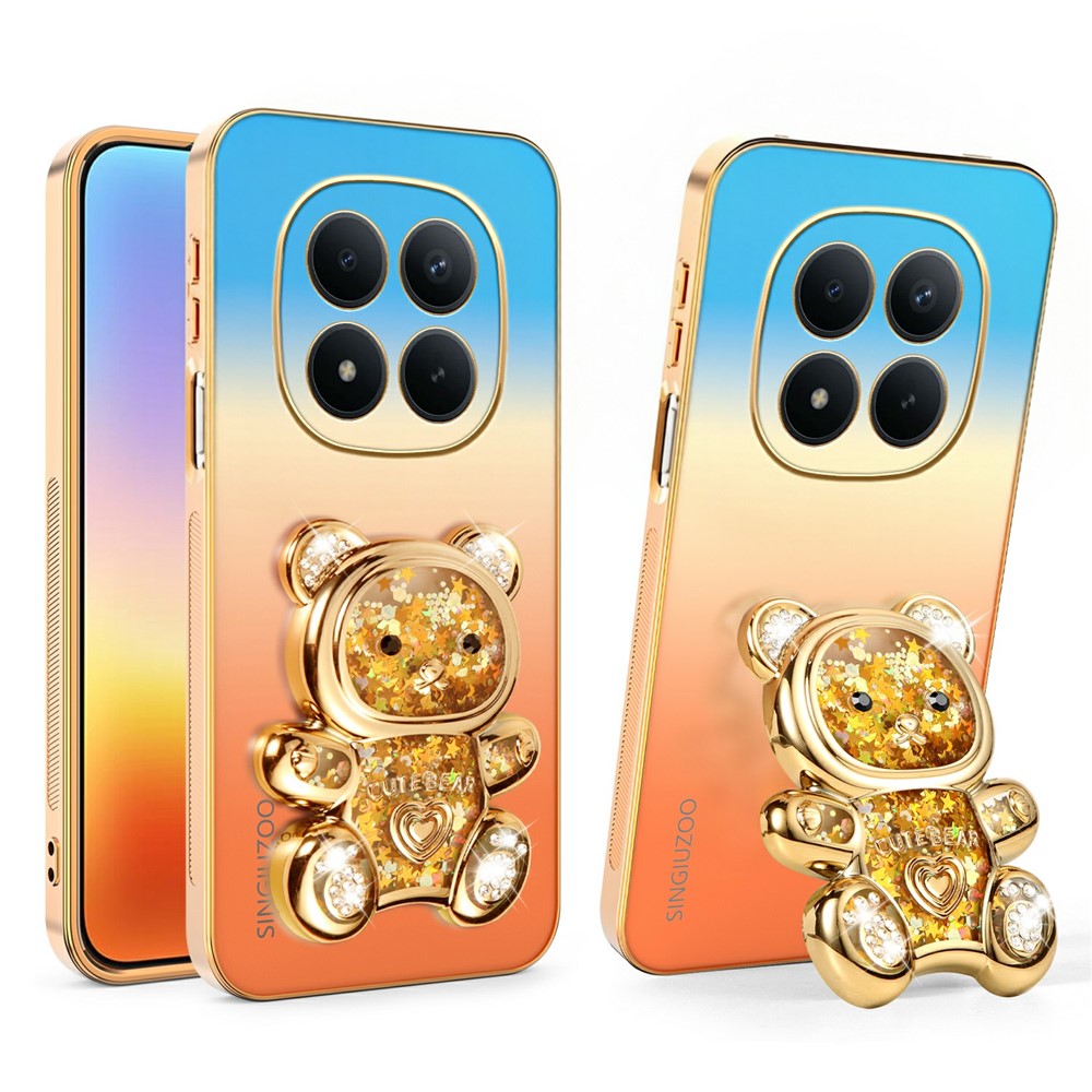 SINGIUZOO for Xiaomi Redmi Note 15 Pro 5G (Global) Case Glitter Bear Kickstand Electroplated Gradient Color PC + TPU Phone Cover