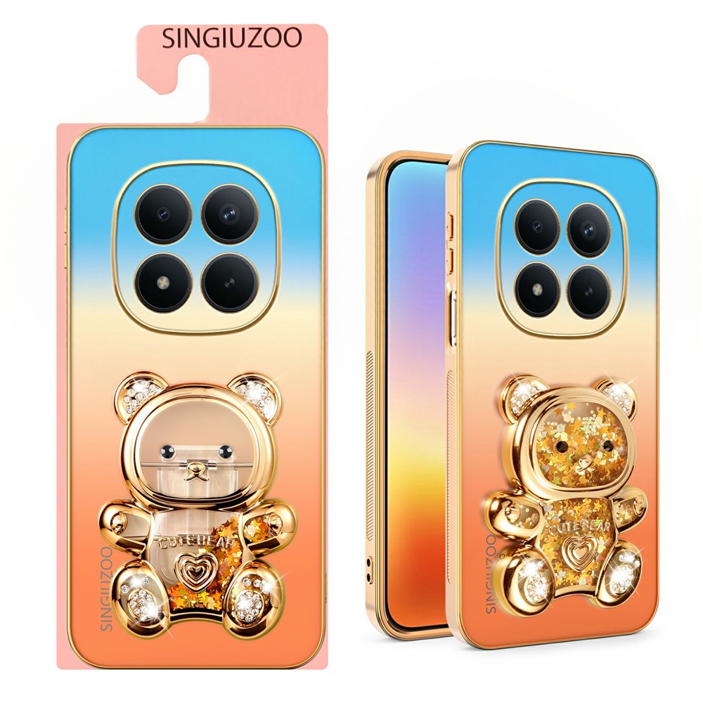SINGIUZOO for Xiaomi Redmi Note 15 Pro 5G (Global) Case Glitter Bear Kickstand Electroplated Gradient Color PC + TPU Phone Cover