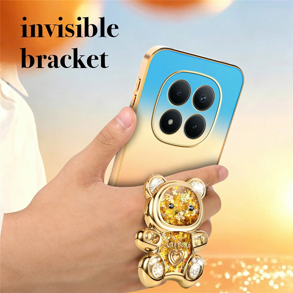 SINGIUZOO for Xiaomi Redmi Note 15 Pro 5G (Global) Case Glitter Bear Kickstand Electroplated Gradient Color PC + TPU Phone Cover