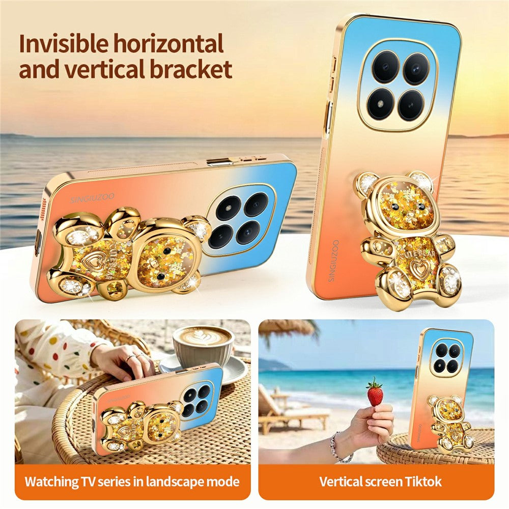 SINGIUZOO for Xiaomi Redmi Note 15 Pro 5G (Global) Case Glitter Bear Kickstand Electroplated Gradient Color PC + TPU Phone Cover