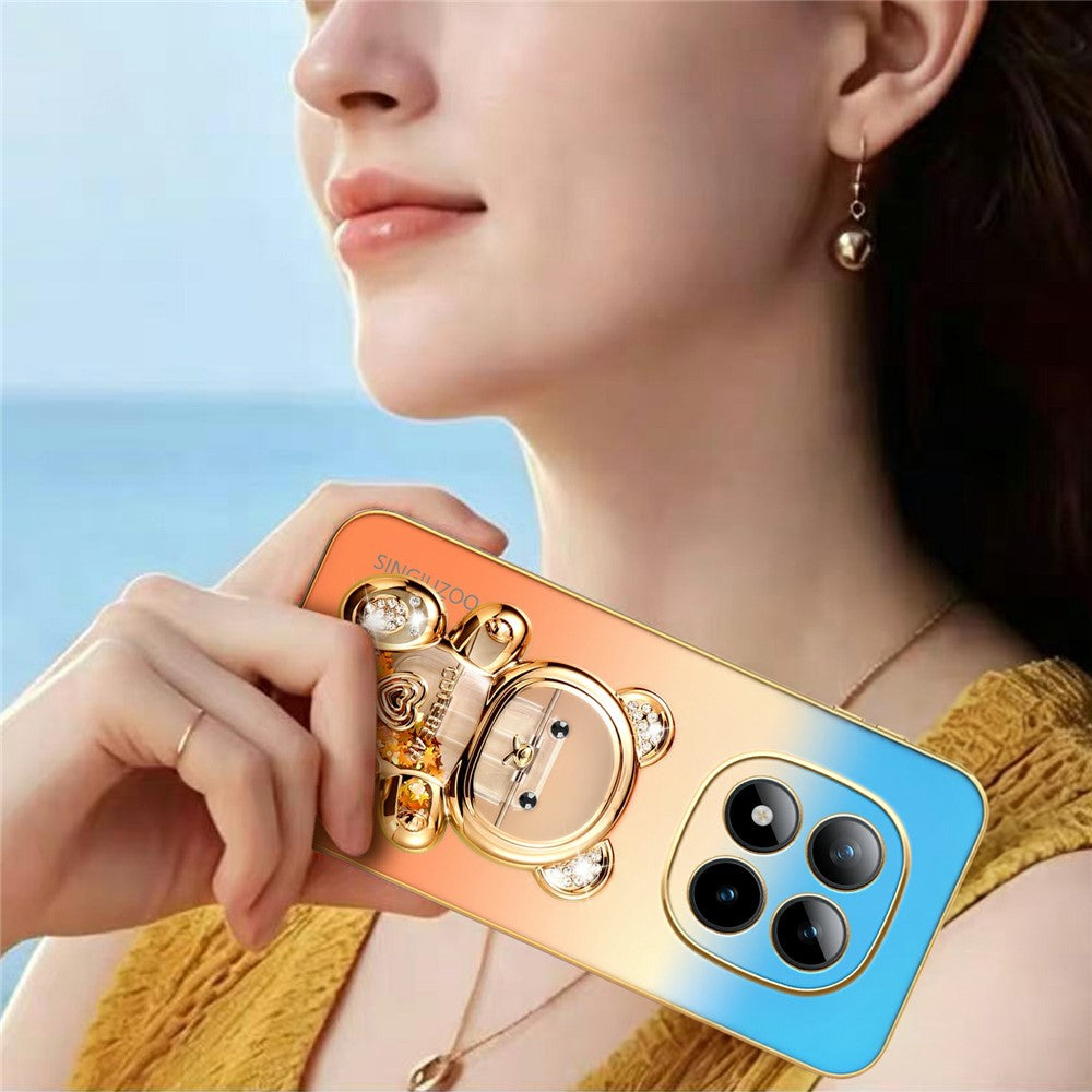 SINGIUZOO for Xiaomi Redmi Note 15 Pro+ 5G (Global) / Poco M8 Pro 5G Case Glitter Bear Kickstand Electroplated Gradient Color PC + TPU Phone Cover