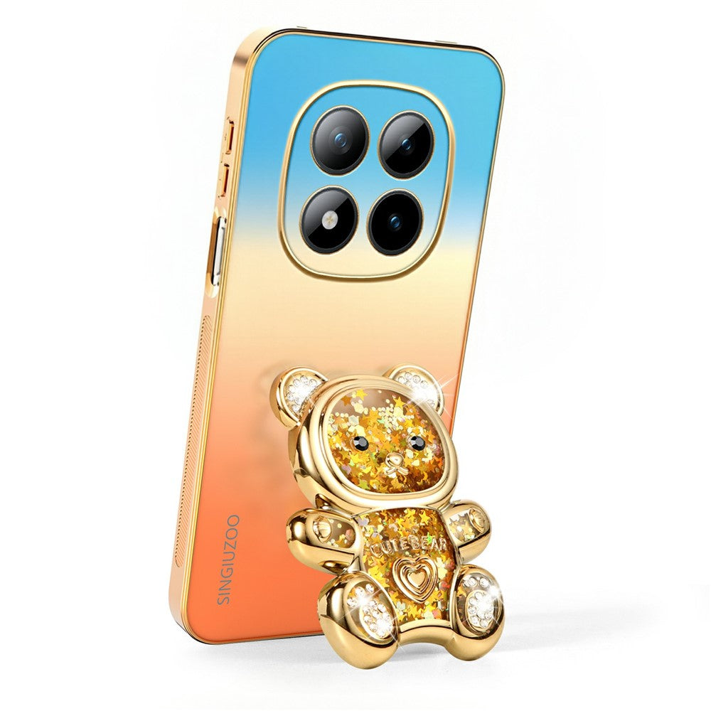 SINGIUZOO for Xiaomi Redmi Note 15 Pro+ 5G (Global) / Poco M8 Pro 5G Case Glitter Bear Kickstand Electroplated Gradient Color PC + TPU Phone Cover